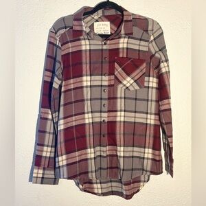Girl Krazy Red Plaid Button Up Boyfriend Preppy Shirt Women’s Size M